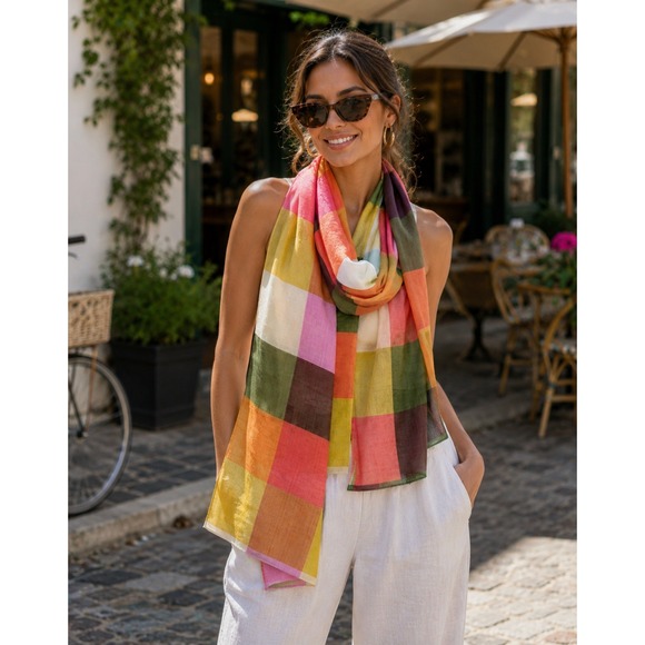 Vintage JIM THOMPSON Thai Silk Rectangular Colorblock Plaid Scarf Colorful